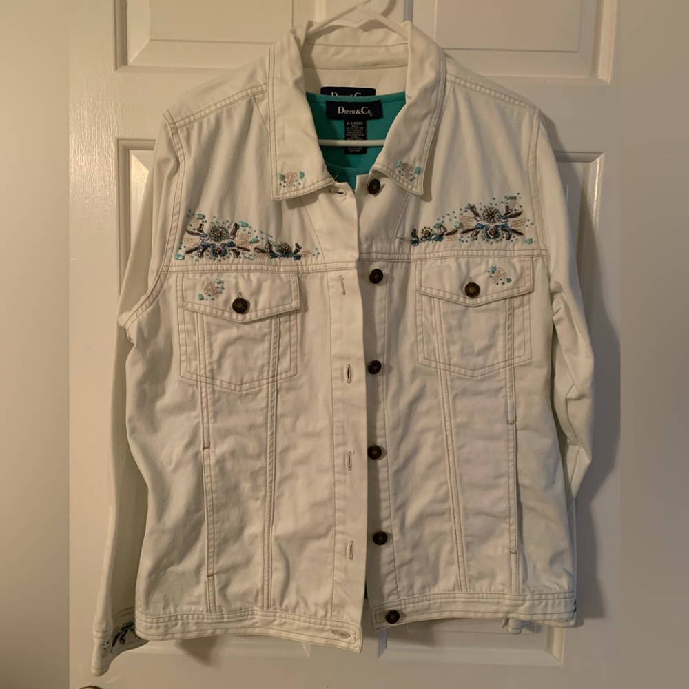 2 matching pieces Denim & Co: Embellished jean jacket with matching top